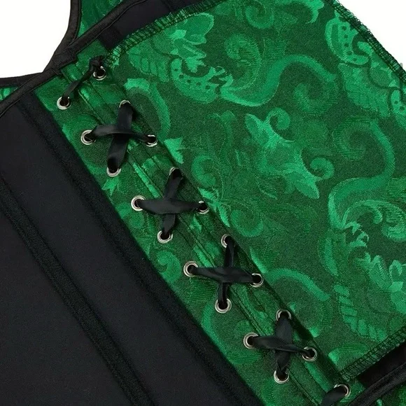 Green Brocade Corset bustier lingerie shapewear jacquard goth intimate - Picture 4 of 4